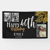 Happy 40th Birthday Gold Foliage 3 Photo Backdrop Spandoek (Horizontaal)