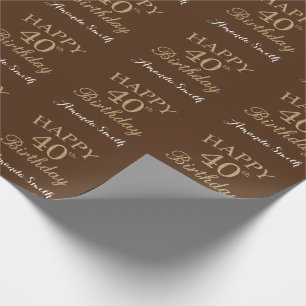 Happy 40th Birthday Gold Glitter en Brown Cadeaupapier