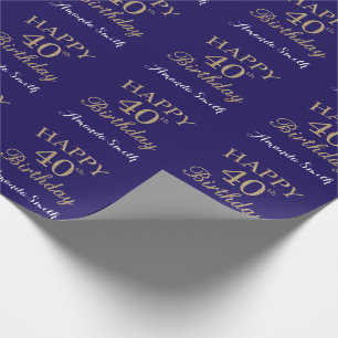 Happy 40th Birthday Gold Glitter en Navy Blue Cadeaupapier