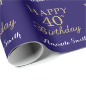 Happy 40th Birthday Gold Glitter en Navy Blue Cadeaupapier (Rol Hoek)