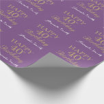Happy 40th Birthday Gold Glitter en Paars Cadeaupapier<br><div class="desc">Fijne 40ste verjaardag Gold Glitter en Paarse Lila lavender Wrapping Paper met persoonlijke naam. Voor verdere aanpassing,  te klikken gelieve de knoop "van de Aanpassing het"en ons ontwerphulpmiddel te gebruiken om deze sjabloon te wijzigen.</div>