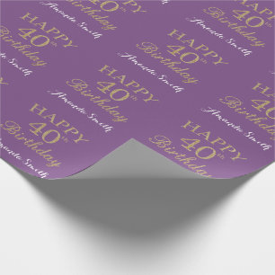 Happy 40th Birthday Gold Glitter en Paars Cadeaupapier