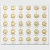 Happy 40th Birthday Gold Glitter en White Cadeaupapier (Vlak)