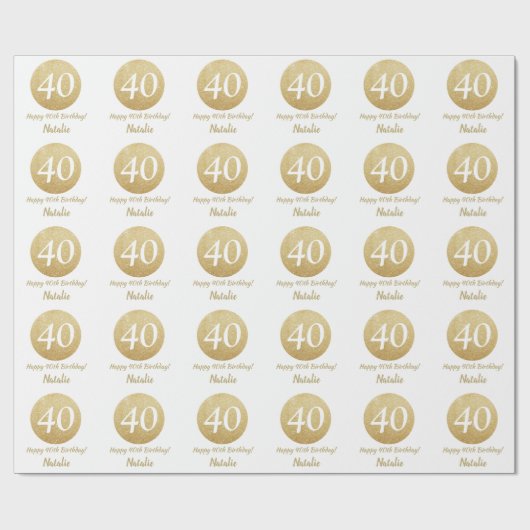 Happy 40th Birthday Gold Glitter en White Cadeaupapier (Vlak)