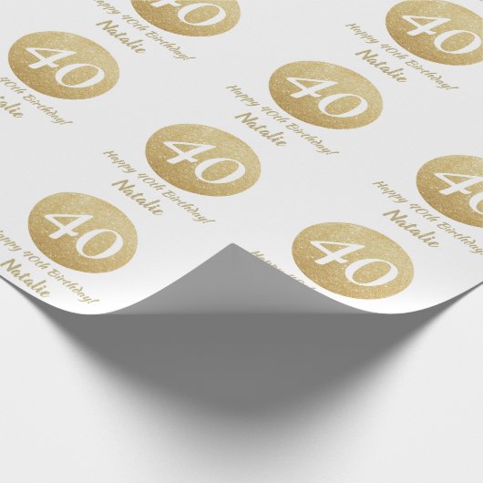 Happy 40th Birthday Gold Glitter en White Cadeaupapier (Hoek)