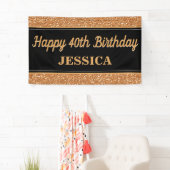 Happy 40th Birthday Gold Glitter Zwart Spandoek (Insitu)