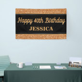 Happy 40th Birthday Gold Glitter Zwart Spandoek (Beurs)