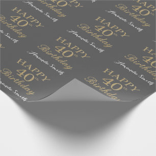 Happy 40th Birthday Goud Glitter en Grijs Cadeaupapier