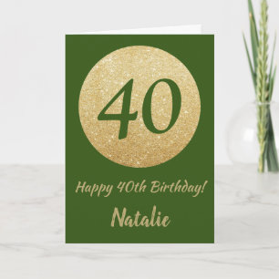 Happy 40th Birthday Green and Gold Glitter Card Kaart