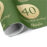 Happy 40th Birthday Green en Gold Glitter Cadeaupapier<br><div class="desc">Fijne 40ste verjaardag Groen en Glitter Wrapping Paper met persoonlijke naam. Voor verdere aanpassing,  te klikken gelieve de knoop "van de Aanpassing het"en ons ontwerphulpmiddel te gebruiken om deze sjabloon te wijzigen.</div>