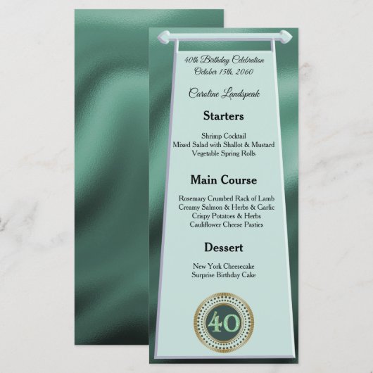 Happy 40th Birthday Green Glitter Folie Menu (Voorkant / Achterkant)