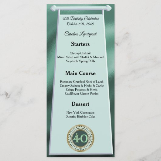Happy 40th Birthday Green Glitter Folie Menu (Voorkant)