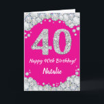 Happy 40th Birthday Hot Pink en Silver Glitter Kaart<br><div class="desc">Happy 40th Birthday Hot Pink en Silver Glitter Card met persoonlijke naam. Voor verdere aanpassing,  te klikken gelieve de knoop "van de Aanpassing het"en ons ontwerphulpmiddel te gebruiken om deze sjabloon te wijzigen.</div>