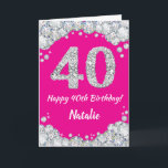 Happy 40th Birthday Hot Pink en Silver Glitter Kaart<br><div class="desc">Happy 40th Birthday Hot Pink en Silver Glitter Card met persoonlijke naam. Voor verdere aanpassing,  te klikken gelieve de knoop "van de Aanpassing het"en ons ontwerphulpmiddel te gebruiken om deze sjabloon te wijzigen.</div>