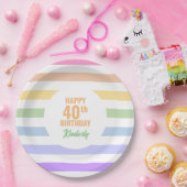 Happy 40th Birthday in Rainbow Stripes Papieren Bordje (Feest)