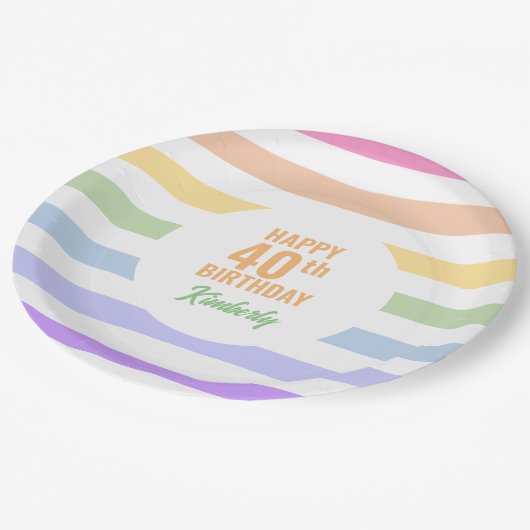 Happy 40th Birthday in Rainbow Stripes Papieren Bordje (Gekanteld)