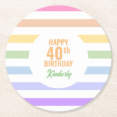 Happy 40th Birthday in Rainbow Stripes Ronde Kartonnen Onderzetter (Voorkant)