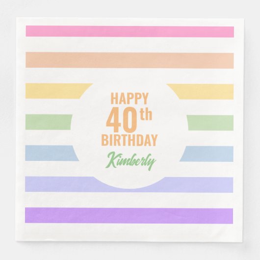 Happy 40th Birthday in Rainbow Stripes Servet (Voorkant)