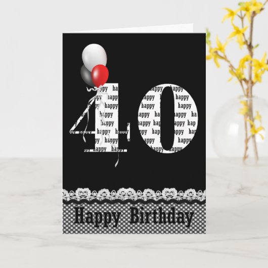 Happy 40th Birthday met Gingham Border Kaart (Gele Bloem)