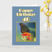 Happy 40th Birthday Monarch Butterfly Kaart (Gele Bloem)