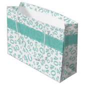 Happy 40th Birthday Number Pattern Blauwgroen en W Groot Cadeauzakje (Achterkant Gekanteld)