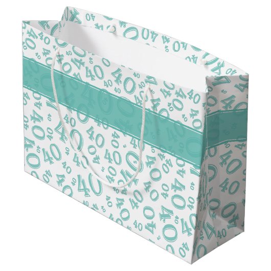Happy 40th Birthday Number Pattern Blauwgroen en W Groot Cadeauzakje (Achterkant Gekanteld)
