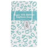 Happy 40th Birthday Number Pattern Blauwgroen/Whit Klein Cadeauzakje (Voorkant)