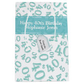 Happy 40th Birthday Number Pattern Blauwgroen/Whit Medium Cadeauzakje (Voorkant)