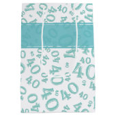 Happy 40th Birthday Number Pattern Blauwgroen/Whit Medium Cadeauzakje (Achterkant)
