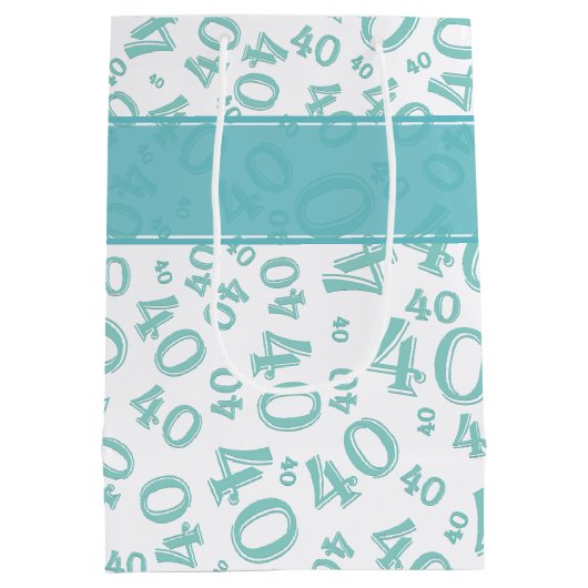 Happy 40th Birthday Number Pattern Blauwgroen/Whit Medium Cadeauzakje (Achterkant)