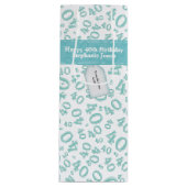 Happy 40th Birthday Number Pattern Blauwgroen/Whit Wijn Cadeautas (Voorkant)