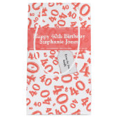 Happy 40th Birthday Number Pattern Coral/White 40 Klein Cadeauzakje (Voorkant)