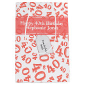 Happy 40th Birthday Number Pattern Coral/White 40 Medium Cadeauzakje (Voorkant)