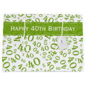 Happy 40th Birthday Number Pattern Green and White Groot Cadeauzakje (Voorkant)