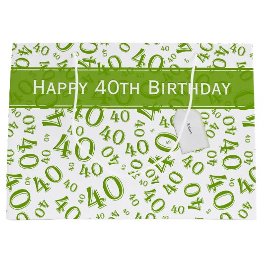 Happy 40th Birthday Number Pattern Green and White Groot Cadeauzakje (Voorkant)