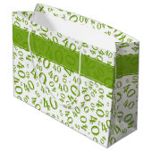 Happy 40th Birthday Number Pattern Green and White Groot Cadeauzakje (Achterkant Gekanteld)