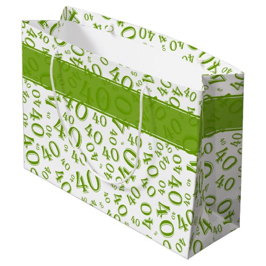 Happy 40th Birthday Number Pattern Green and White Groot Cadeauzakje (Achterkant Gekanteld)