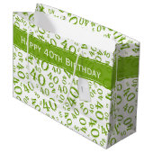 Happy 40th Birthday Number Pattern Green and White Groot Cadeauzakje (Voorkant Gekanteld)