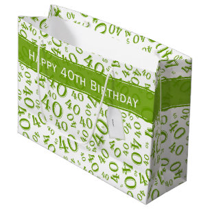 Happy 40th Birthday Number Pattern Green and White Groot Cadeauzakje