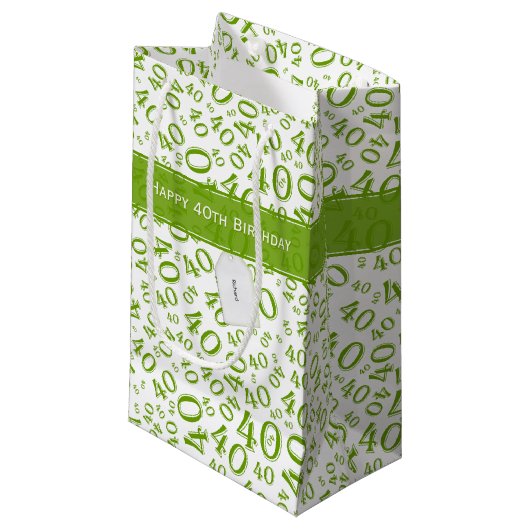 Happy 40th Birthday Number Pattern Green and White Klein Cadeauzakje (Voorkant Gekanteld)