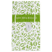 Happy 40th Birthday Number Pattern Green and White Klein Cadeauzakje (Voorkant)
