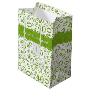 Happy 40th Birthday Number Pattern Green and White Medium Cadeauzakje