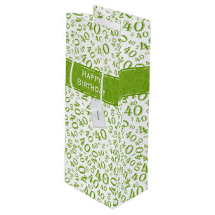 Happy 40th Birthday Number Pattern Green and White Wijn Cadeautas