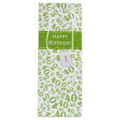 Happy 40th Birthday Number Pattern Green and White Wijn Cadeautas (Voorkant)