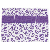 Happy 40th Birthday Number Pattern Paars/White 40 Groot Cadeauzakje (Achterkant)
