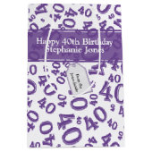 Happy 40th Birthday Number Pattern Paars/White 40 Medium Cadeauzakje (Voorkant)