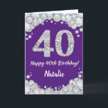 Happy 40th Birthday Paars en Silver Glitter Card Kaart<br><div class="desc">Happy 40th Birthday Paars and Silver Glitter Card met persoonlijke naam. Voor verdere aanpassing,  te klikken gelieve de knoop "van de Aanpassing het"en ons ontwerphulpmiddel te gebruiken om deze sjabloon te wijzigen.</div>