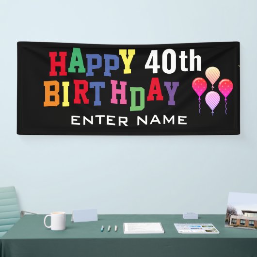 Happy 40th Birthday Party Balloons Black Classic Spandoek (Beurs)