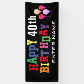 Happy 40th Birthday Party Balloons Black Classic Spandoek (Verticaal)
