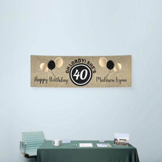 Happy 40th Birthday Party Black Gold persoonlijke Spandoek (Beurs)